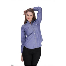 Womens Denim Solid Casual Collared Neck Shirt Pattern Blue 